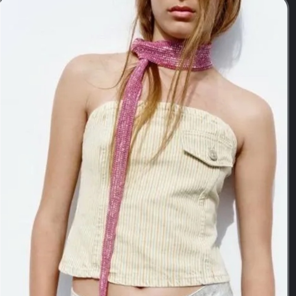 Zara Strapless Canvas Striped Top S
